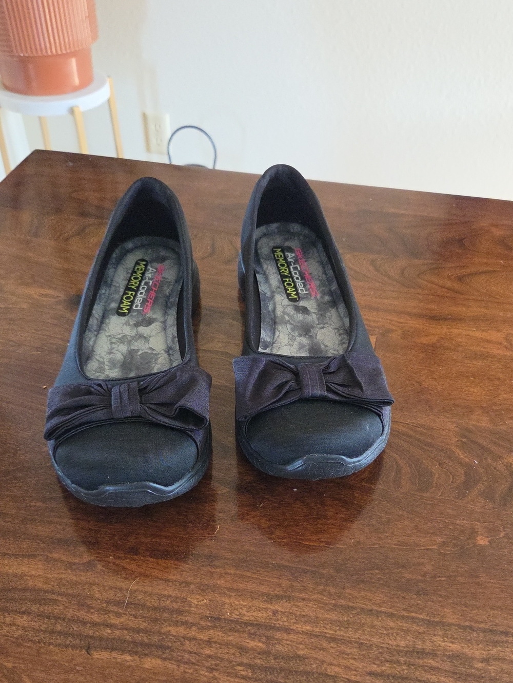 Skechers Black Bow-Front Memory Foam Flats